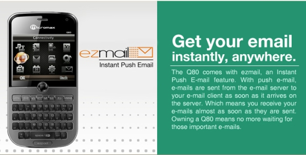 Micromax Q80 with Push email